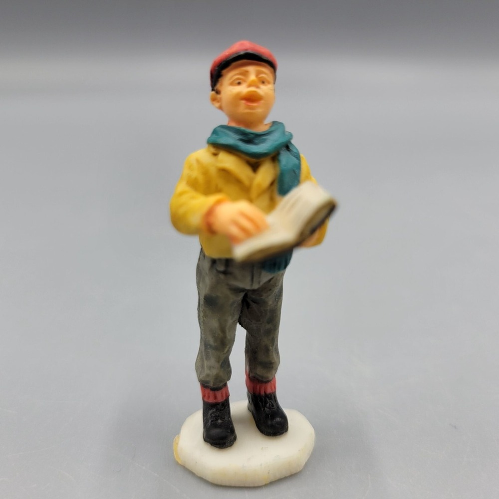 Vintage Lemax Singing Boy Figurine with Book Scarf Hat  Christmas Village 2"